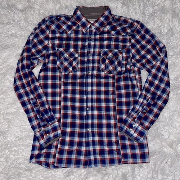 Sovereign Code Shirt Button Down Large Pearl Snap Western Style Red White Blue - Picture 1 of 5